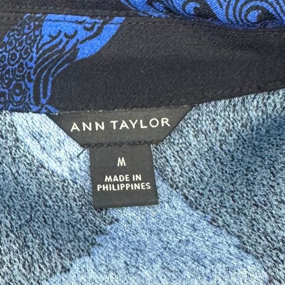 Ann Taylor  Peacock Print Shift  Dress 3/4 Sleeve Women's Medium Blue Black - Picture 6 of 6